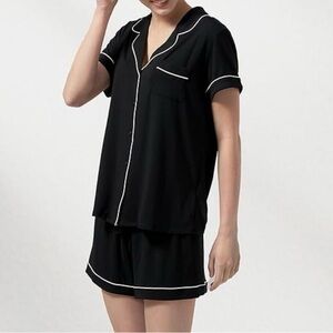 Women's Cooling Black Pajama Shorts & Short Sleeve Top Set #TA9